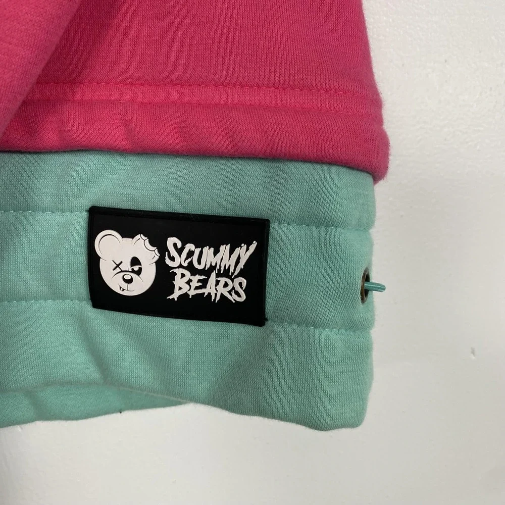 Scummy Bears Hoodie Mens Large Pink Teal Graphic Pullover Fleece Horror Art - Picture 3 of 16